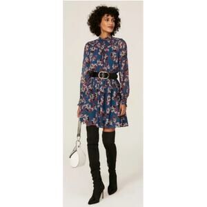 Peter Som $400 Floral Art Smocked Cottagecore Long Sleeve Mini Dress Blue Size 0